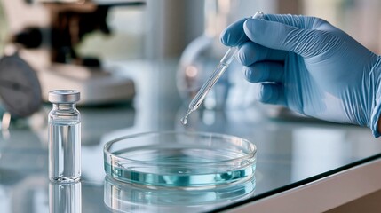 Fototapeta premium Ampoule with a Dropper and a Petri Dish for Antiviral Testing