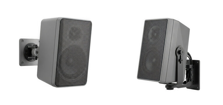Two modern wallmounted speakers isolated on transparent background