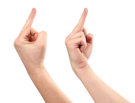 Set of male hands showing middle finger gestures, isolated on transparent cutout background