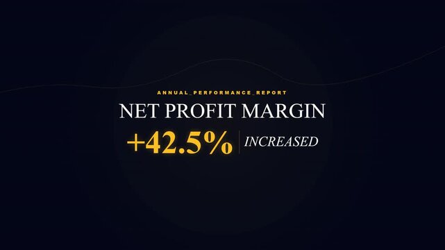 Net Profit Margin increased financial report typography animation on dark background
