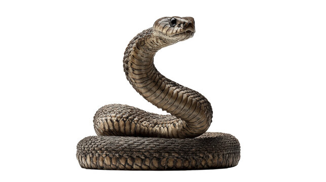 Coiled cobra snake raised in defensive posture