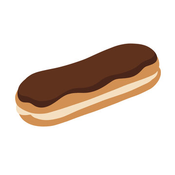 Hand drawn chocolate eclair pastry illustration isolated on white background
