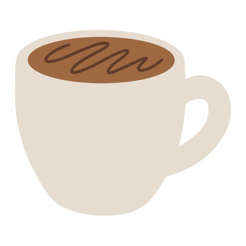 Hand drawn hot caffe mocha mug with chocolate syrup illustration isolated on white background