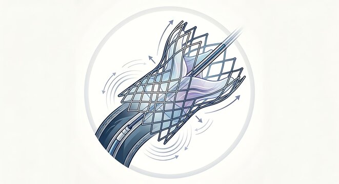 Medical illustration of a coronary stent expansion in an artery