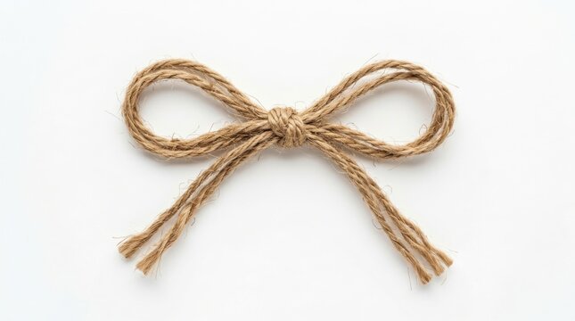 A simple brown rustic bow made of natural jute twine string isolated on a white background