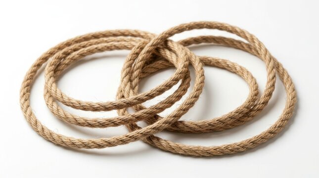 Natural brown braided jute rope circles arranged in a pile