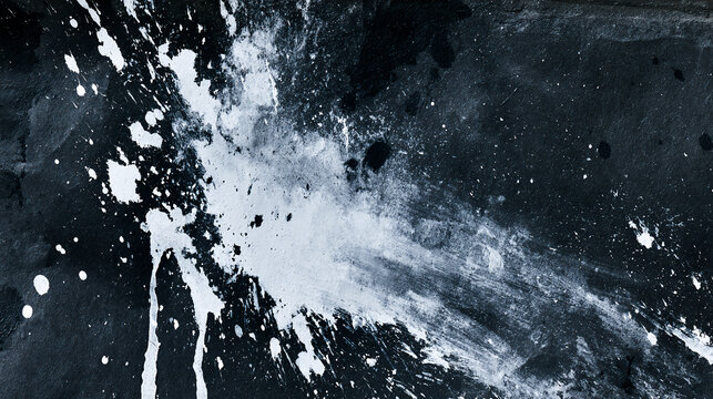 Abstract white paint splattered and sprayed on dark background