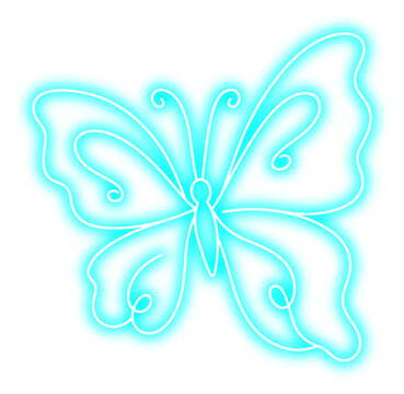 Cyan Neon Butterfly with Decorative Wings Transparent PNG