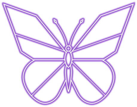Purple Neon Butterfly Side View on Transparent Background