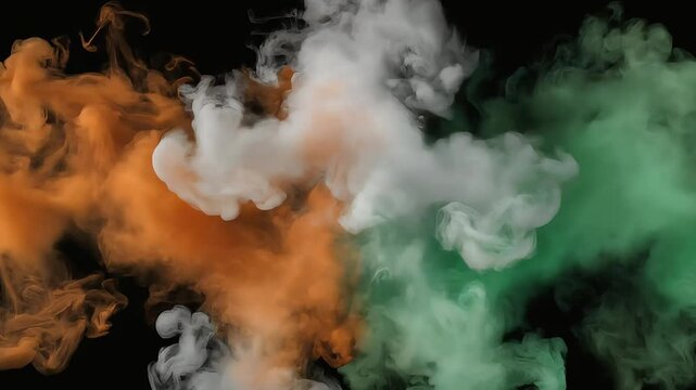 Patriotic India flag colors abstract smoke effect on black