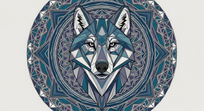 Intricate blue wolf head mandala design