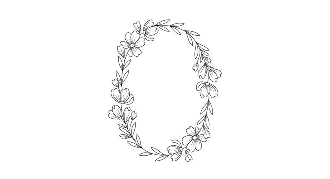 Minimalist black and white floral wreath frame.