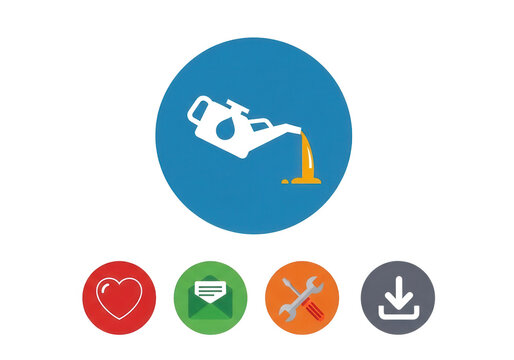 Automotive oil can icon set, car maintenance and repair symbols, flat engine lubricant and tool signs for garage service apps