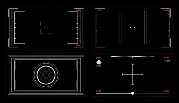Four digital camera/surveillance viewfinders with targeting reticles and indicators