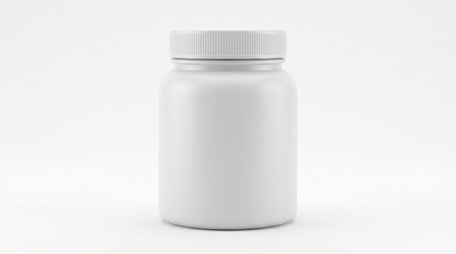 Blank white plastic bottle container for supplements pills or vitamins isolated on white background