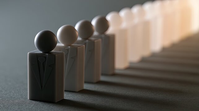 Row of figures, one dark, others light, with shadowed background