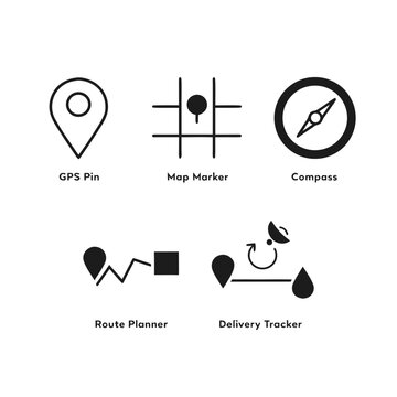 GPS Navigation and Delivery Tracking Icons Set with Map Marker, Compass and Route Planner Vector