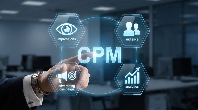 CPM Cost Per Mille holographic interface, digital advertising marketing analytics