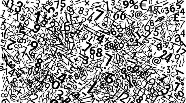Abstract pattern with numeric symbols set with geometric shapes featuring numbers 0-9 with futuristic and minimalist style