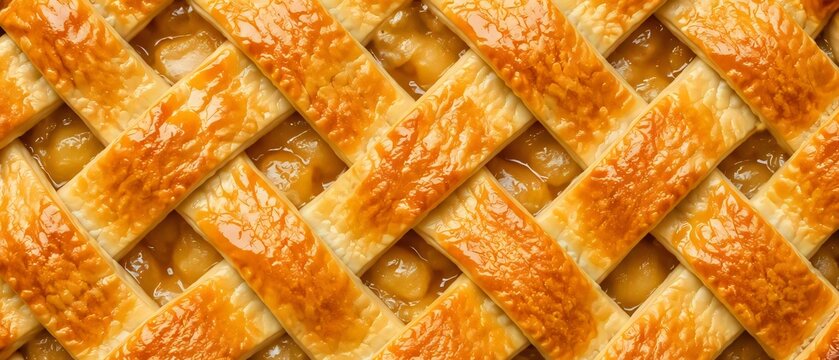 Close up of golden lattice pie crust background