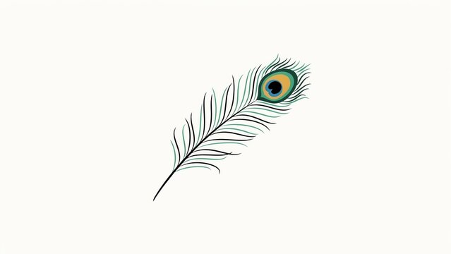 Single Peacock Feather Isolated Vector Watercolor Style White Background