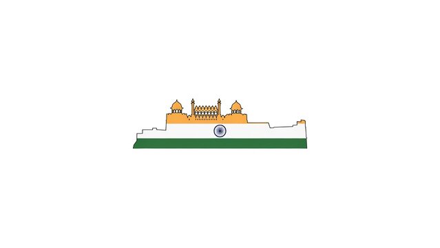 Red Fort Delhi With Indian Tricolor Flag Border Independence Day Vector