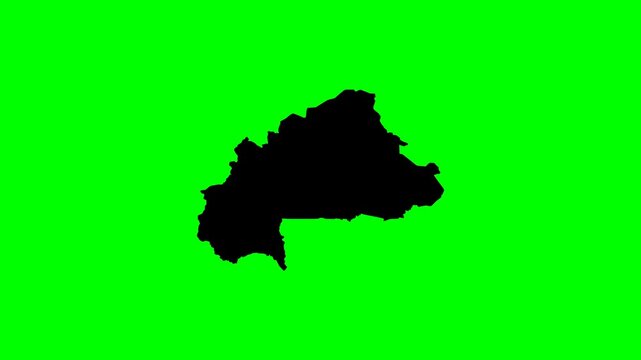 Africa animation geography animated map progression of Burkina Faso country borders on green screen background