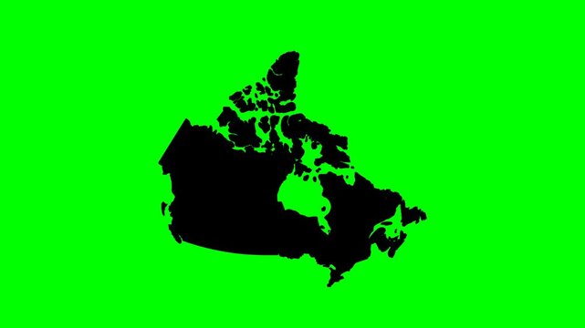 Geography country outline transition canada map revealing progressive detailed black silhouette animation on green background