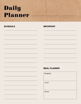 Daily planner layout template with To Do list, priorities, calls, emails, and notes sections over layered colorful paper background.
