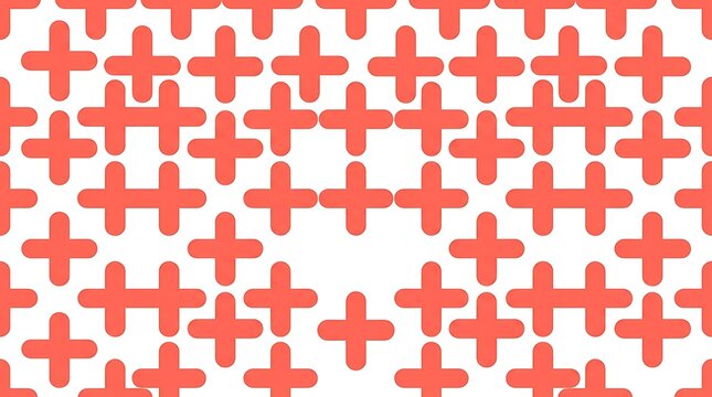 Minimalist pattern of red plus signs on white background