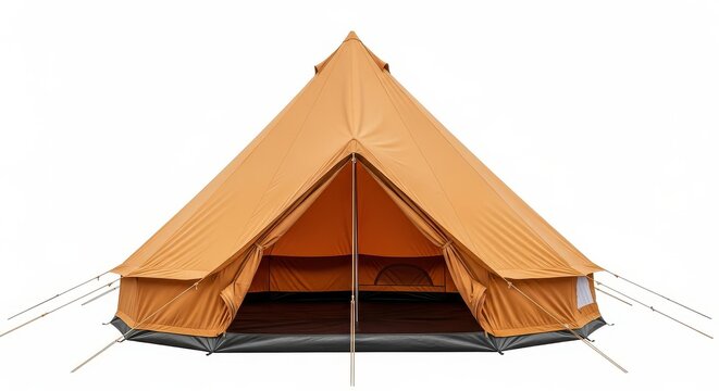 Large Orange Canvas Bell Tent for Glamping and Luxury Camping Isolated on White Background