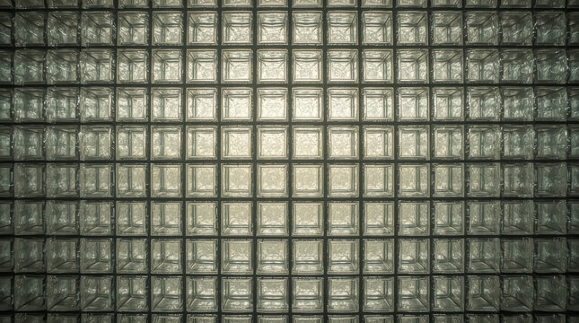 Glass block wall pattern illuminated by soft warm light creating calm mood