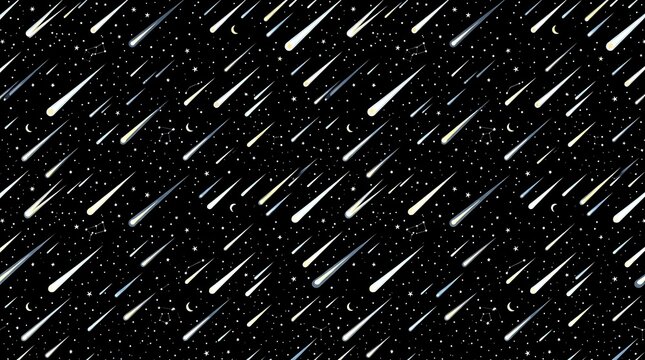 Seamless pattern of shooting stars and constellations in night sky