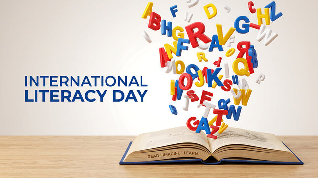 Colorful balloons celebrating international literacy day