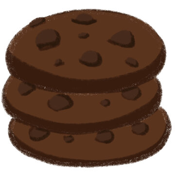 Indulge in the delightful experience of savoring three stacked chocolate cookies, each loaded with rich chocolate chips, perfect for satisfying your sweet tooth and sharing with friends