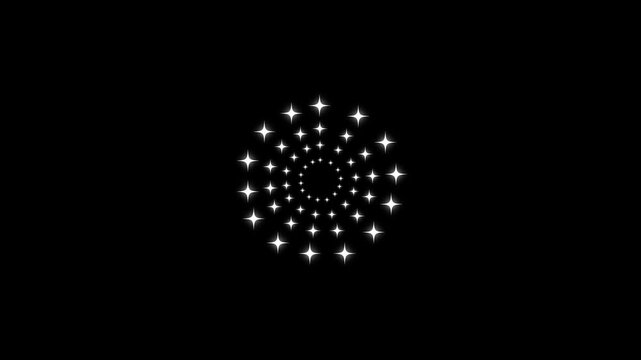 Twinkling stars glitter sparkle animation on black background, white cartoon flat vector with alpha channel, seamless looping twinkle star effect for motion graphics and video editing in, 4k