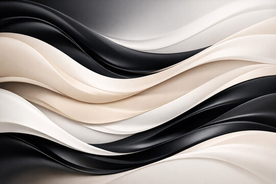 Elegant Black White and Beige Abstract Silk Waves