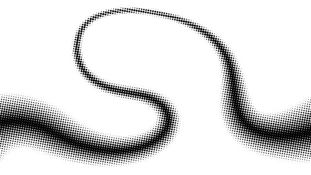 Halftone Background abstract black dotted wave with flowing particle ribbon, modern technology geometric digital backdrop design
