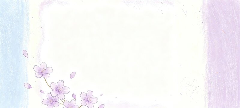 Pastel Crayon Light Blue Lavender Borders Purple Cherry Blossoms Falling Petals Corner White Space