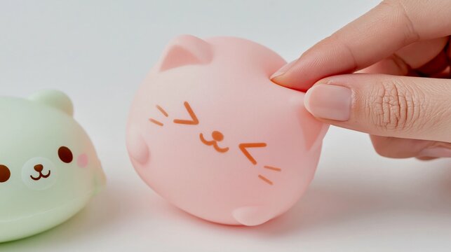Squishy Mochi Cat Toy Being Squished by Fingers