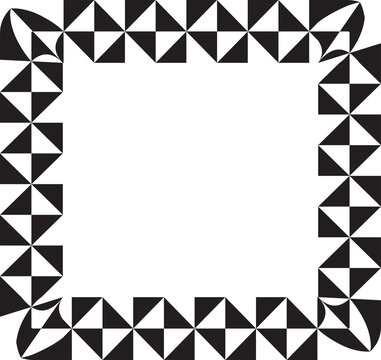 Geometric square frame with repeating black and white triangle pattern, a decorative border element for framing content, isolated on transparent background for versatile professional graphic design us
