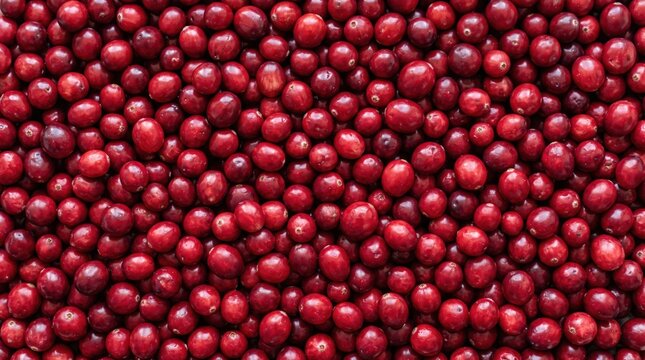 Top view of fresh red cranberries filling the entire frame perfect for food packaging website backgrounds and seasonal marketing campaigns