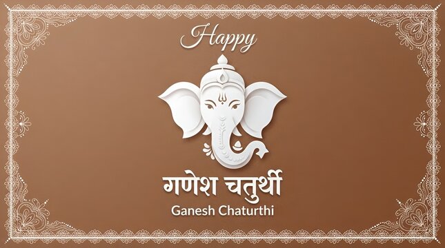 happy ganesh chaturthi written in hindi. lord ganesha paper art.