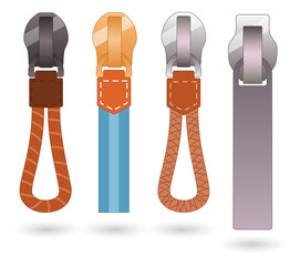 Vector illustration of various zipper pulls on transparent background © Mahmuda