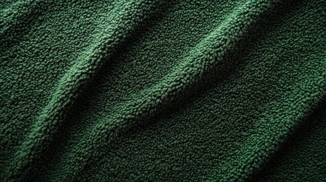 Dark green glitter fabric texture. Sparkling emerald sequin background with soft folds.