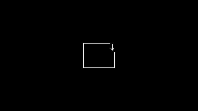 Square shape icon with an arrow pointing down rendered in a sharp white line on a dark background acts as a versatile interface element for web navigation and modern digital application design tasks.