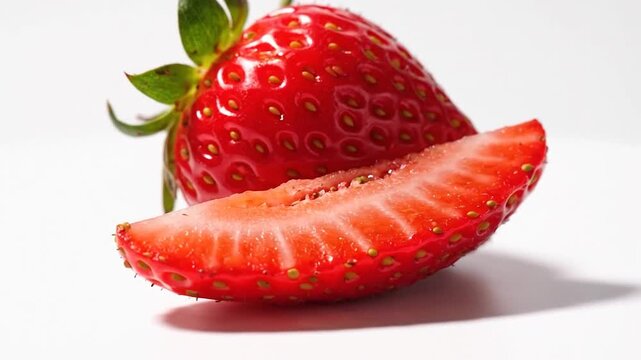 Fresh strawberry and red slice on white background.