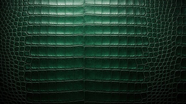 Seamless green crocodile leather texture. Abstract dark emerald alligator skin pattern surface. Natural reptile hide material with macro scale detail. Luxury fashion background for creative design