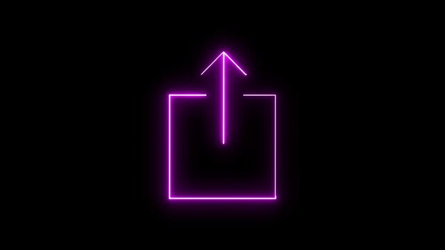 Share button icon radiates a bright purple neon glow on a dark background, representing digital connectivity and content distribution within social media platforms or modern user interface software.