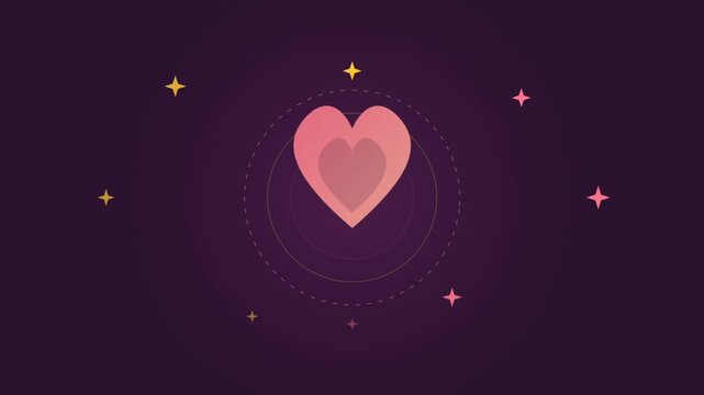 Animated Heart Floating In Dark Purple Space Scene.